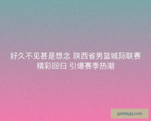 好久不见甚是想念 陕西省男篮城际联赛精彩回归 引爆赛季热潮