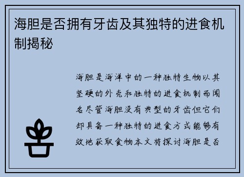 海胆是否拥有牙齿及其独特的进食机制揭秘
